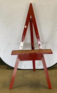 Red Wooden Studio Easel with Storage Drawer, Supports Canvases up to 48"