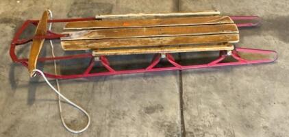 Classic Large Wood & Metal Flexible Flyer-Style Snow Sled, Red Runners, 60"x16", USA-Made
