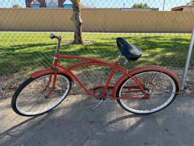 Classic Red Cruiser Bicycle, 26" Wheels, Steel Frame, Bel Air Saddle, Coaster Brake