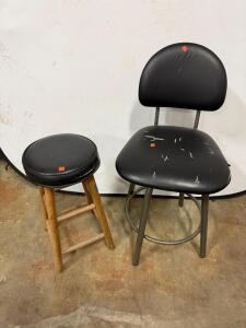 Stationary Metal Bar Stool with Black Vinyl Backrest 29" Seat Height, Footrest, Heavy Wear