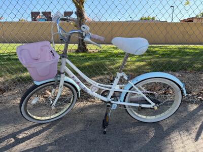 16" PrideSeKiss KSS Kids' Bicycle, White/Blue, Basket, Coaster + Hand Brake, Fenders, Bell