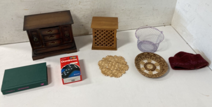 (2) Jewelry Boxes, Set of Drawers, and Assorted Home Decor Items