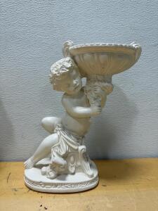 Vintage Cherub Porcelain Compote Bowl Centerpiece with Felt Base, Rococo Figure Design
