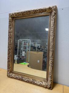Ornate Baroque Gold Wall Mirror with Floral Scrollwork, Approx. 36" x 28"