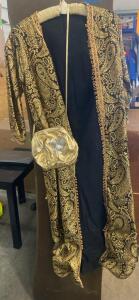 Traditional Moroccan Brocade Kaftan Robe, Black/Gold Paisley, Made in Morocco, Gold Pouch Included