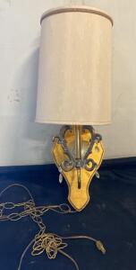 Vintage Wall-Mounted Sconce Lamp with Fabric Shade and Crystal Accents ( Working )