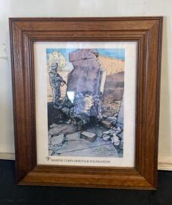 Marine Corps Heritage Framed Art Print - Kandahar Setting Trip Flares by SSgt M.D. Fay USMCR 16x19&rdquo;