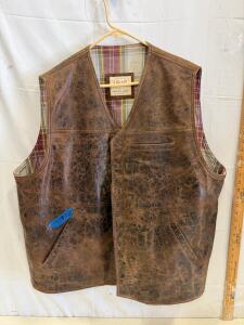 Remington 1816 Leather Vest, XX-Large, Distressed Brown with Plaid Lining