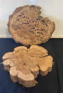 Large Maple/Walnut Burl Wood Slabs, Live Edge, ~18" & ~15" Diameter, 2.5" Thick, Unique Grain