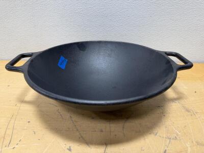 Cast Iron Wok 14 Inch, Double Flat Handles, Deep Bowl, Black, Heavy Duty Cooking Pan