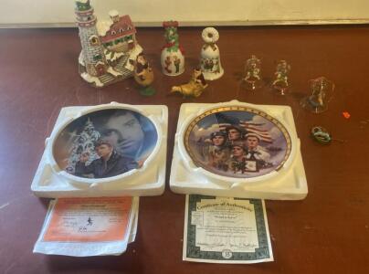 Elvis Blue Christmas Collector Plate by Nate Giorgio & Proud to Serve Military Plate w/ COAs