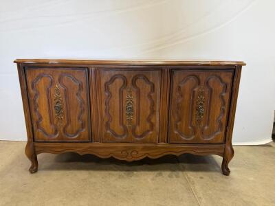 Vintage French Provincial Style Stereo Console Cabinet, 66"x19"x29", Wood, Ornate Hardware