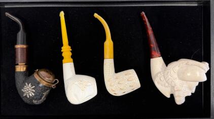 Vintage European Wood & Meerschaum Smoking Pipe Collection with Decorated Bowls