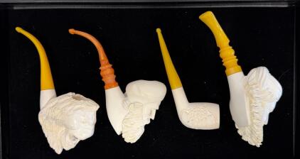 Hand-Carved Meerschaum Smoking Pipes &ndash; Set of 4 with Intricate Designs