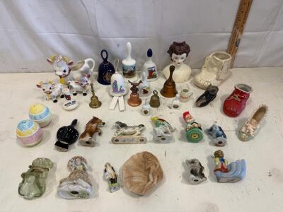 Assorted Lot of Vintage & Collectible Decorative Bells and Figurines (32+)