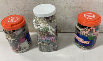 (3) Jars Of Beads and Assorted Jewelry