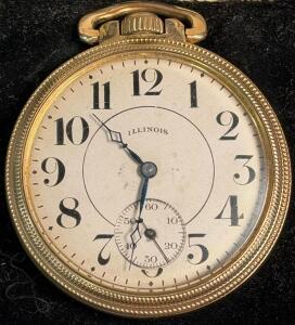 Illinois Open Face Pocket Watch, White Dial, Sub-Second at 6, Blued Hands **Functional**