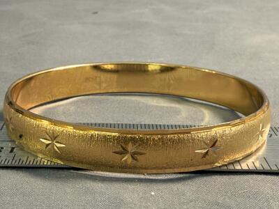 Monet Gold-Tone Star Engraved Bangle Bracelet, 2.75" Diameter, Vintage Costume Jewelry
