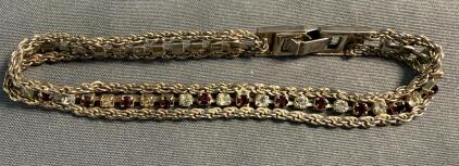 Vintage 14K Gold Rope Tennis Bracelet with Alternating Ruby & Diamond Stones, 7.25 Inch Length