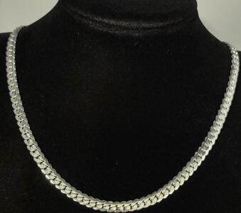 Sterling Silver Curb Chain Necklace, 20 Inch, 0.25 Inch Width, Unisex, Good Condition