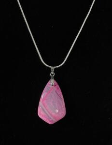 Sterling Silver Necklace with Pink Agate Pendant, 18" Snake Chain