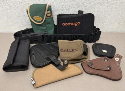 Firearm Holster, Ammo Pouch & Cartridge Belt Lot &ndash; Uncle Mike's, Blackhawk, Allen, Kalimar, 9 pc