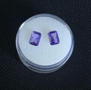 Emerald-Cut Amethyst Gemstone Pair, Approx. 3.2 Carats Total, 8x6mm Each