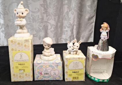 (3) Precious Moments Porcelain Figurines & (1) Holliday Ornament