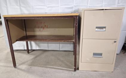 (1) Small Metal Desk & (1) 2-Drawer Metal Filing Cabinet