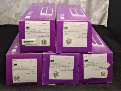 (5) 5-Count Boxes Of 3M 761D Regalite Resin Bond Cloth Sanding Belts, 4" x 21-3/4", 100-Grit