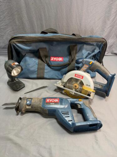 Ryobi 18V Power Tool Set &ndash; Circular Saw, Reciprocating Saw, Flashlight, Bag, Blades Included