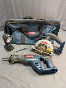 Ryobi 18V Power Tool Set &ndash; Circular Saw, Reciprocating Saw, Flashlight, Bag, Blades Included