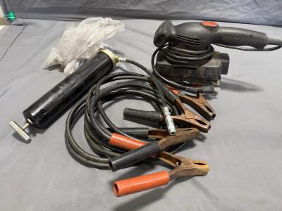 BLACK+DECKER 1/4 Sheet Electric Finishing Sander, Manual Grease Gun, 12 ft Jumper Cables, S/N 7558