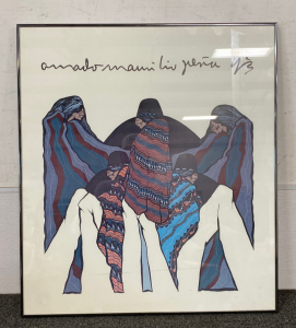 26”x 29” Framed Artwork “Chulos” by Amado Maurilio Peña, Jr. 1981