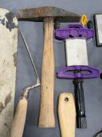Assorted Concrete/Masonry Hand Tools Lot &ndash; Trowels, Hammers, Scrapers, Line Reel, Edger, Sledgehammer - 7