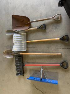 Lot of 6 Shovels & Snow Removal Tools: UnionTools, Scoop, Trenching, Round Point, Snow Pushers