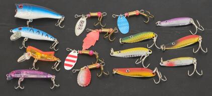 Assorted 15-Piece Fishing Lure Pack &ndash; Crankbaits, Spinners, Spoons, Multicolor, Treble Hooks