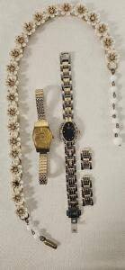 Pulsar Y481-3120 Gold Quartz Women's Watch, Citizen Eco-Drive 8023, Vintage Floral Necklace Set