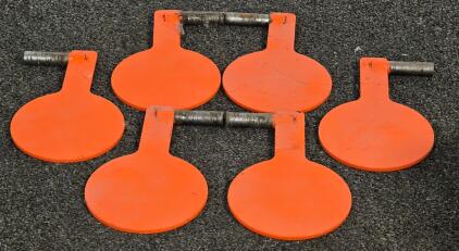 Six 8" AR500 Steel Swinging Gong Targets, Orange, Rifle/Pistol Rated, Welded Axle Mounts