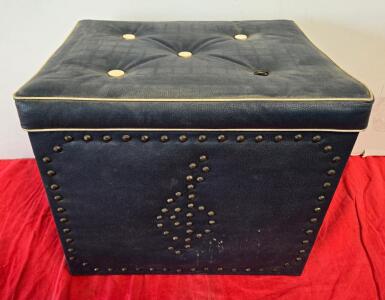 Vintage Regina Record Storage Cabinet, Dark Blue with Studded Accents, Holds ~90 Records