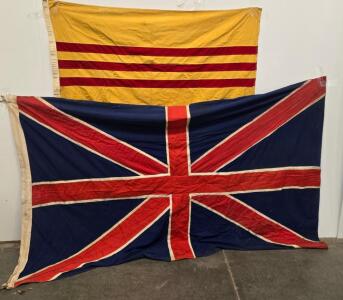 Vintage South Vietnam And UK Union Jack Flags, Sewn Construction, Canvas Hoists, 1960s-1970s