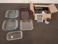 Pyrex & Anchor Hocking Glass Bakeware Set + 24 Food Storage Jars (8oz/16oz), Labels & Pen