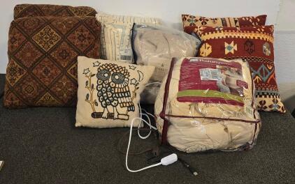 Set Of 5 Decorative Throw Pillows, Posturepedic Queen Mattress Pad, Bendlet Comforter Bedding Set