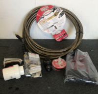 (1) Simpson 50’ x 3/8” High Pressure Hose (1) Oatey Weedeacker Head (2) Kwikset doorknobs (1) Grill Cover (1) Bathroom Faucet