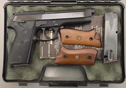 Taurus PT 92 AF 9mm Pistol, Black Finish, 5" Barrel, Extra Magazine, Spare Wood Grips, Case