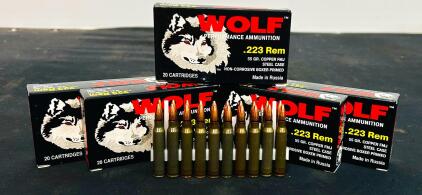 Wolf .223 Remington 55gr FMJ Steel Case Ammunition, 100 Rounds