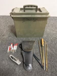 USMC Leather Holster, Frost Cutlery Knife, Cleaning Rods, Ammo Can & Brushes - Field Kit