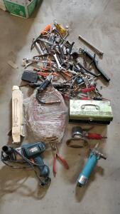 ( OFFSITE)Mixed Tool Lot: Black & Decker Drill, Chicago Pneumatic Sander, Sharpe 440A, Hand Tools