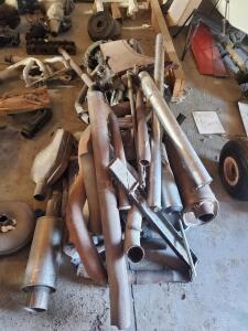 (OFFSITE)Assorted Automotive Exhaust & Muffler Parts Lot | 12 Pieces, Mixed Pipes & Mufflers, 100 lbs