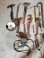 (OFFSITE) Assorted Hand Tools Lot: Craftsman Drill, Ridgid Pipe Wrenches, Hammers, Pliers, Crowbar - 2